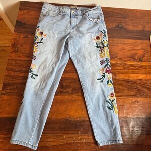 Sandpiper Womens Floral Embroidered Light Wash Jeans Blue Size 14P RN112642